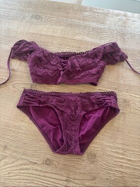 BECCA Plum Lace Bikini Top and Bottom Set